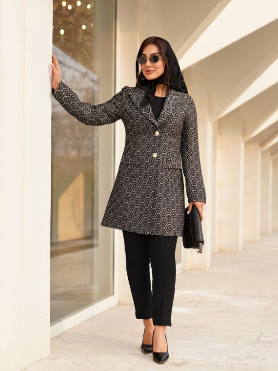 مانتو کت ژاکارد یقه تی مدل ایودا 1405