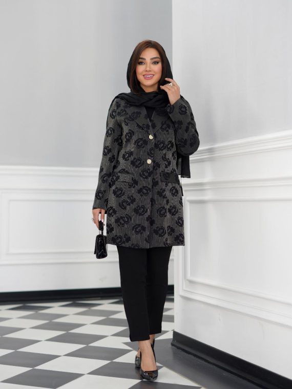 مانتو کت ژاکارد یقه تی مدل ایودا ۱۴۰۵