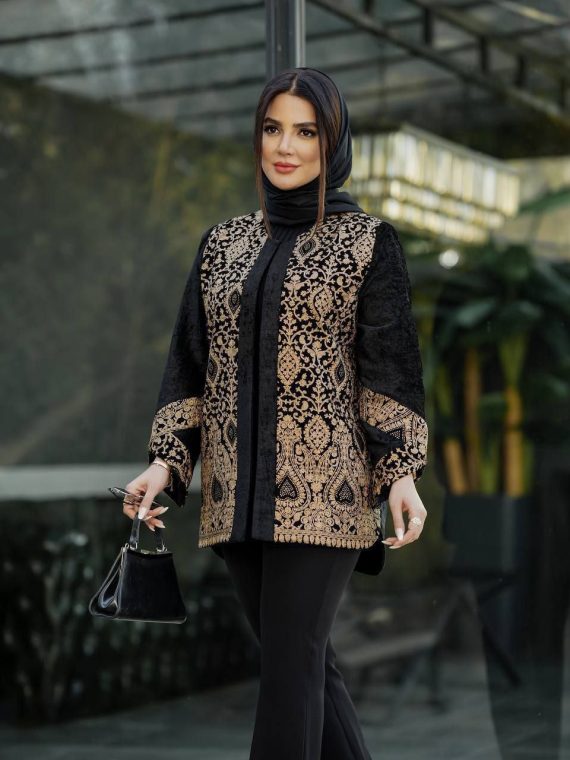 کت یقه گرد سوزندوزی